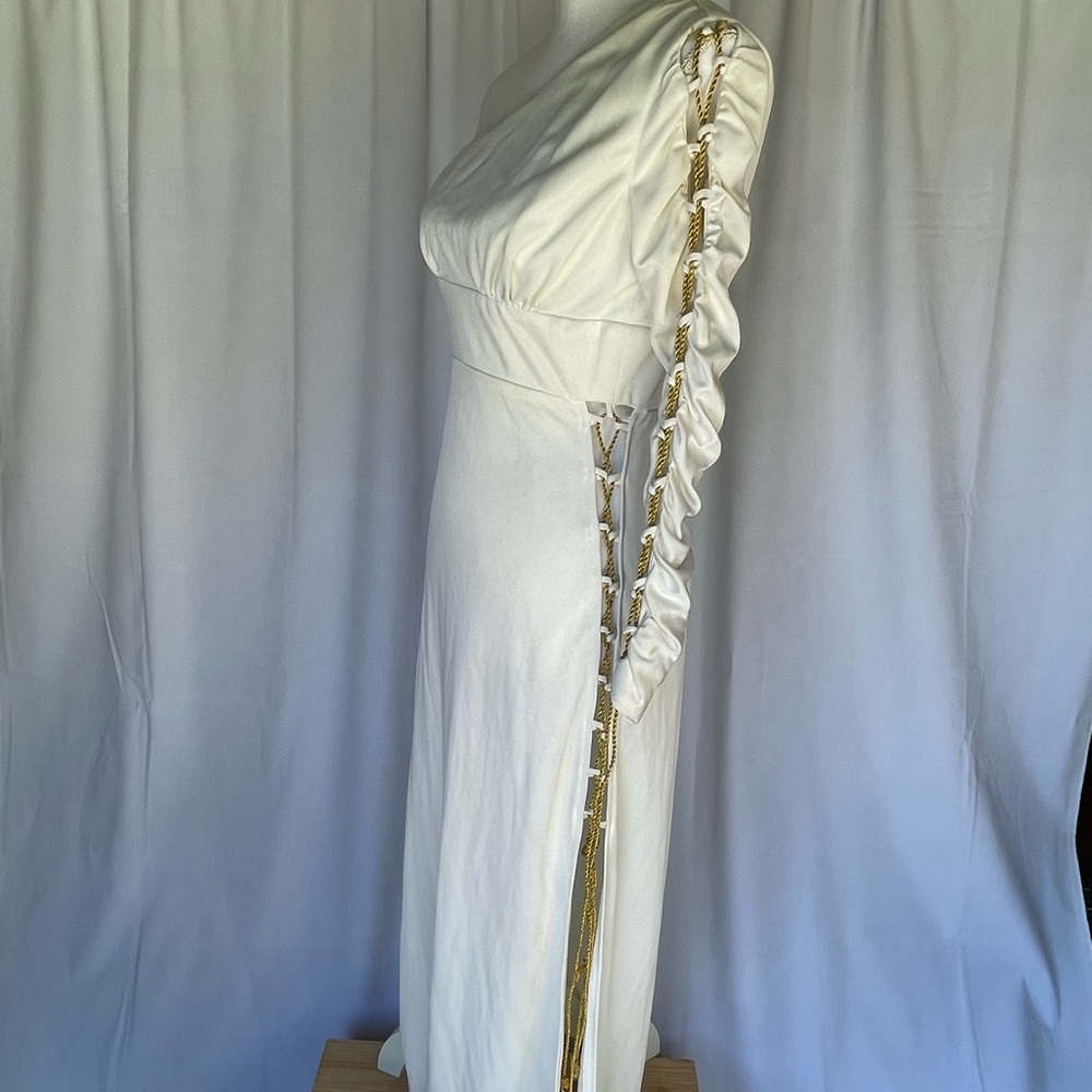 Vintage 1970’s Funky White One Shoulder Goddess Disco Maxi Dress - Picture 2 of 7